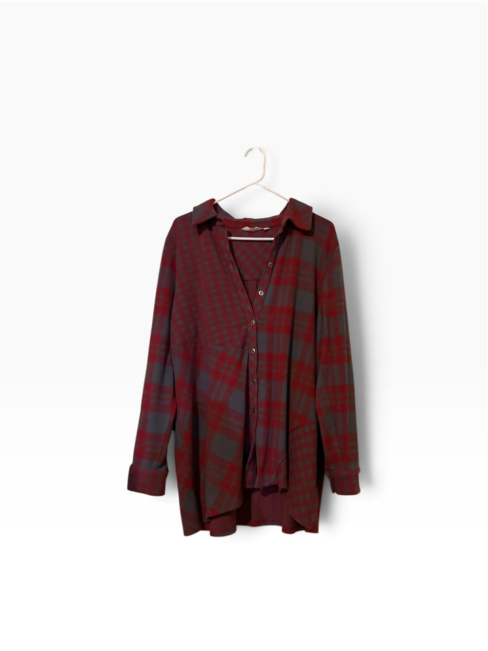 Women's Soft Surroundings Button Down Shirt XL Red Grey Plaid